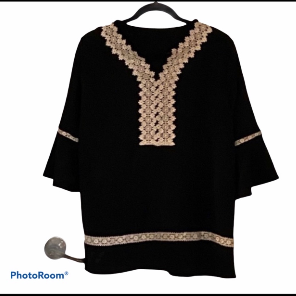 Black with white lace trim detail blouse